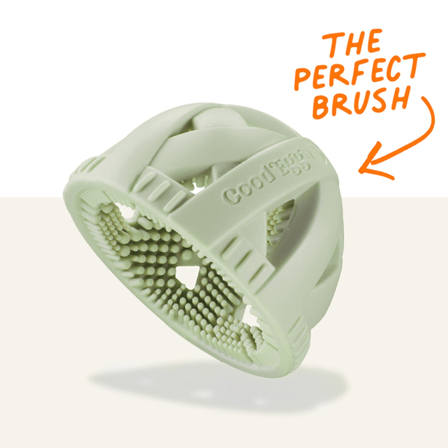 the GoodEgg Brush with an arrow pointing to it that says "the perfect brush"